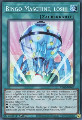 YuGiOh Bingo-Maschine, los!!! (V.1) RA02-DE062 Super Rare Deutsch Neu 1st