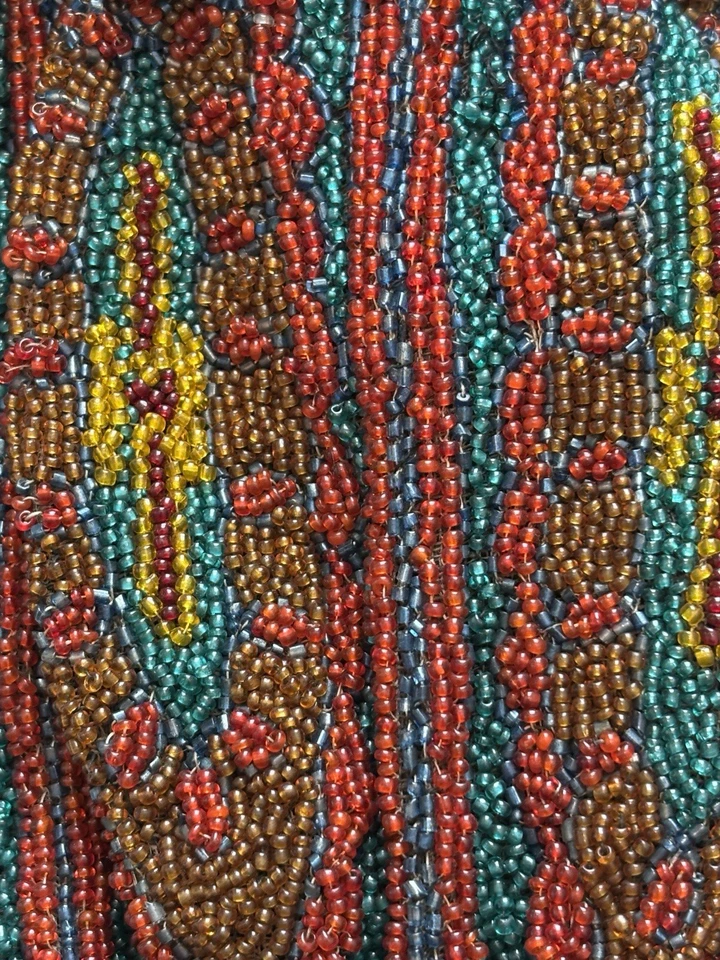 Antique 1910-20s Victorian Beaded Drawstring Purse Art Deco Silk Lined Hand Bag - Image 4 of 4