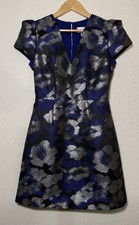 NWT Milly Atalie Brush Metallic Dress Floral Navy Size 2 Retail Price $395