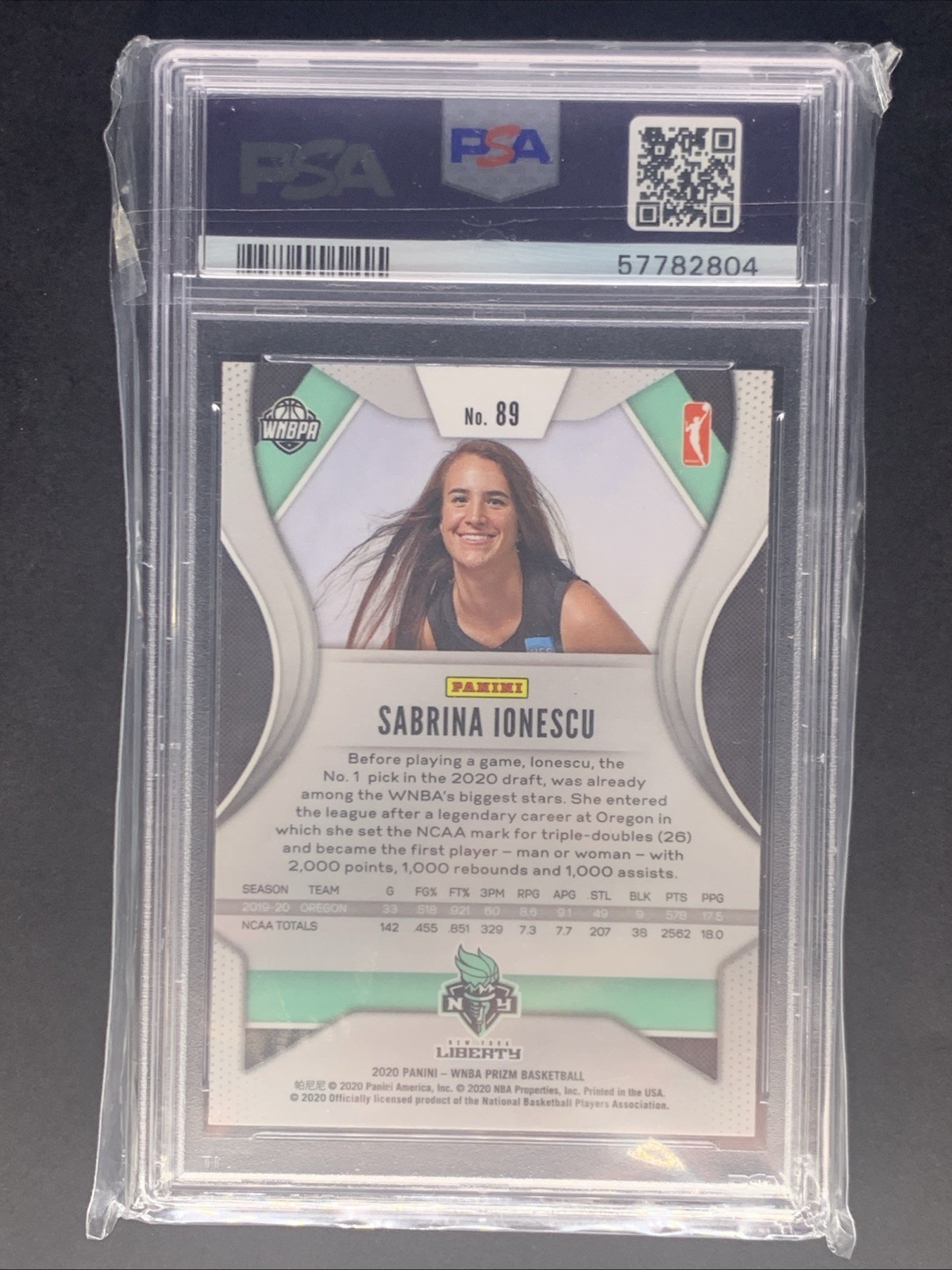 2020 Panini Prizm WNBA Sabrina Ionescu Rookie PSA 10 #89 (RC) view 2