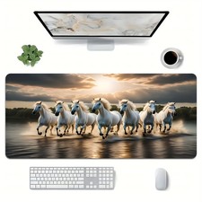  Dynamic Style Large Running White Horses Gaming Mouse Pad - Non-Slip Rubber D