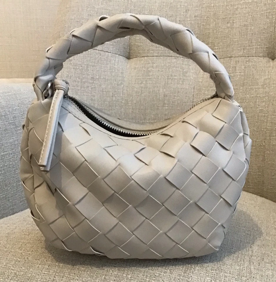 Small Chalk White Woven Faux Leather Bag By Next 22cm Zip Fastenings - Image 2 of 4