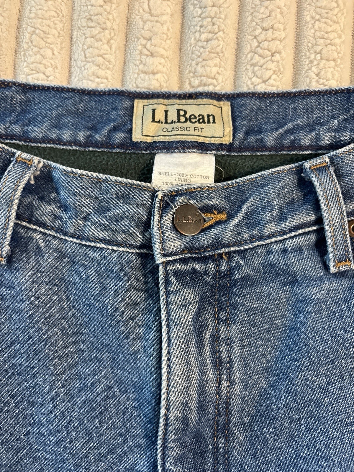 Vintage LL Bean Fleece Lined Jeans Mens 35x32 Workwear Hiking Camping image 5