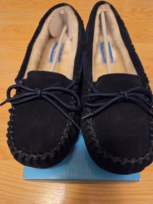 Blitz Women's Suede Moccasins with Faux Fur Lining Navy Size 10M NEVER WORN 