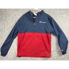 Champion Kids Quarter Zip Windbreaker Jacket Navy Red Colorblock Small
