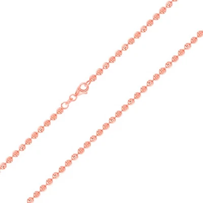 10K or Rose 3mm Diamant Lune Coupe Perle Chaîne de Boules Hommes Femmes 45.7cm - Photo 1/4