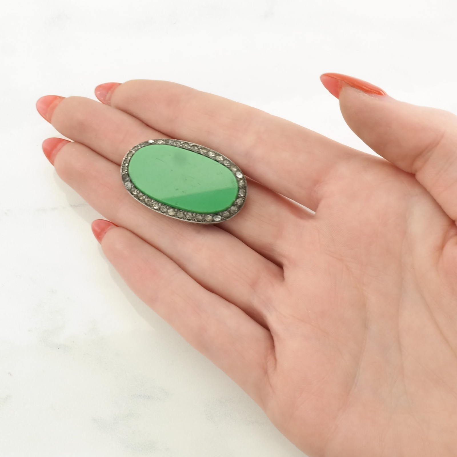 Green Paste Created Material Sterling Silver Broo… - image 3