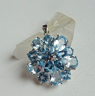 Anhänger 925 Silber Blüte Aquamarin Optik funkelnd elegant Vintage 1990er 6 80gr