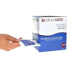 Dealmed Woven Sterile Gauze Pad 12-Ply 1's - 100/Bx - Multiple Sizes