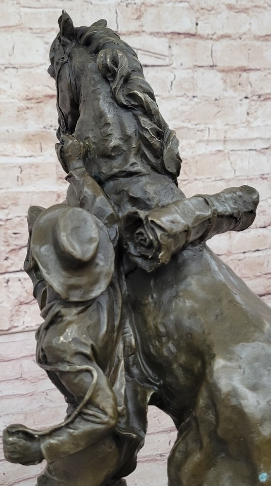 Rearing Horse Man Handler Equestrian Artwork Bronze Marble Base