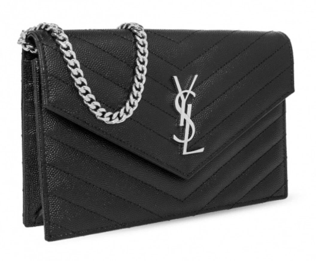 NEW SAINT LAURENT YSL BLACK CHAIN WALLET CROSSBODY BAG PURSE NIB