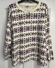 Gitano Womens Top 42 22W Vintage Long Sleeve Shirt Aztec Southwest fair isle