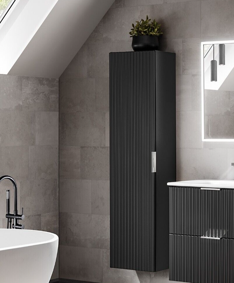 Bathroom Wall Cabinet Tall Slim Storage Shelves Unit Black Ribbed ...