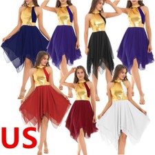 Women's Praise Dance Dresses Color Block Metallic Tunic Lyrical Dance Costume