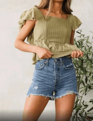 Levi's Ribcage Water Less Button Fly High Waist High Rise Distressed Cutoff Raw