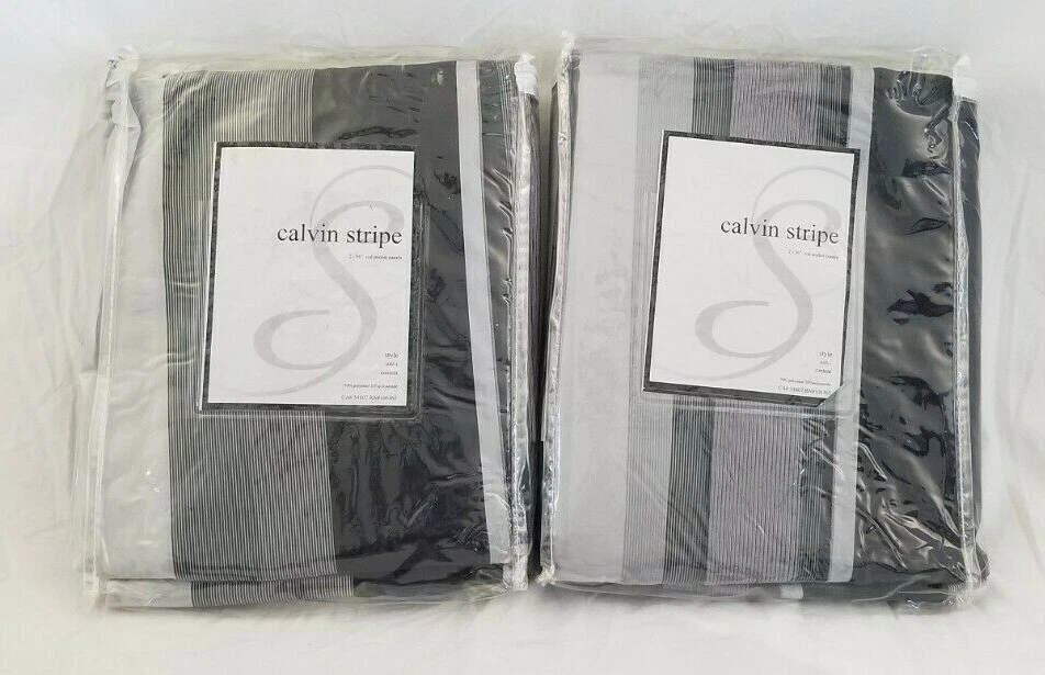 2 paneles de bolsillo Softline Calvin Stripe Rod (1 par) 110" x 96" nuevo en paquete Foto 2 de 4