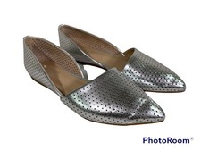 Franco Sarto 7 Metallic Silver Honey2 Pointed D'Orsay Ballet Flat Slip-on Shoes