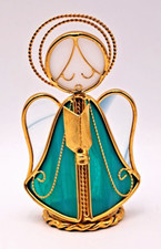 Votive Candle Holder Singing Angel Stained Glass 24 KT Gold Trim 6"x3" USA Made