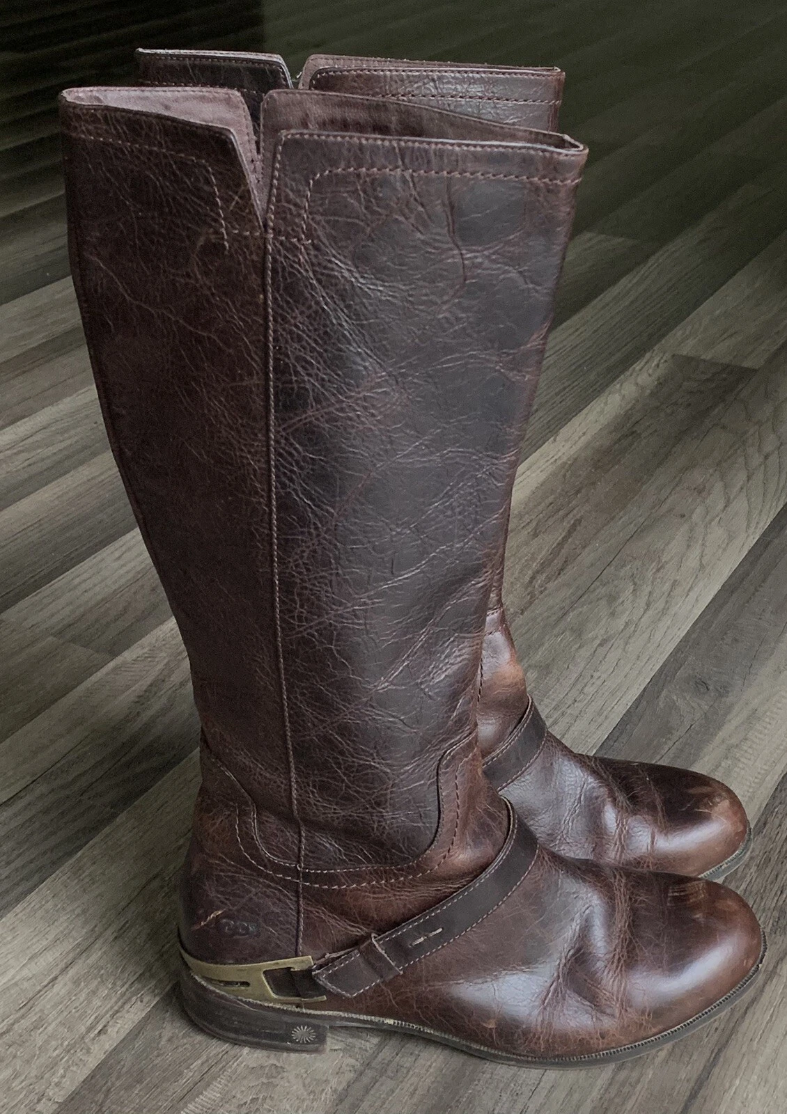 Stivali da equitazione UGG Australia 1001637 CHANNING in pelle marrone al ginocchio Roper taglia 8