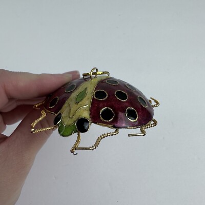 Cloisonne Enamel Ladybug Figurine Christmas Ornament