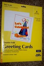 AVERY QUARTER-FOLD GREETINGS CARDS  (4.5" x 5.5") Ink Jets, 8 Cards, New/Sealed