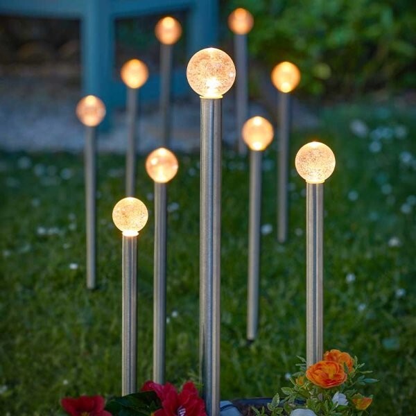 Set Of 10 Pretty Glowball Orbs Lights Solar Powered Stake Light Garden Lighting