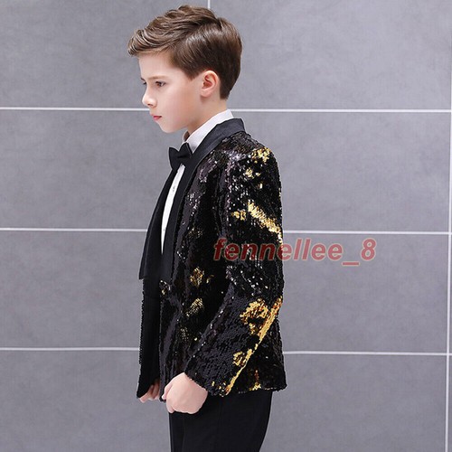 Boys Kids Children Reversible Two Tone Glitter Sequin Suit Jacket Blazer Outwear - Picture 11 of 20