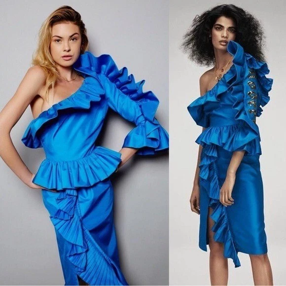 Robe Gucci une épaule paillettes ornée de soie à volants shantung taille 6 neuve avec étiquette