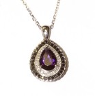 New 925 sterling silver .38ct black white diamond amethyst pendant necklace 5.9g — photo 3