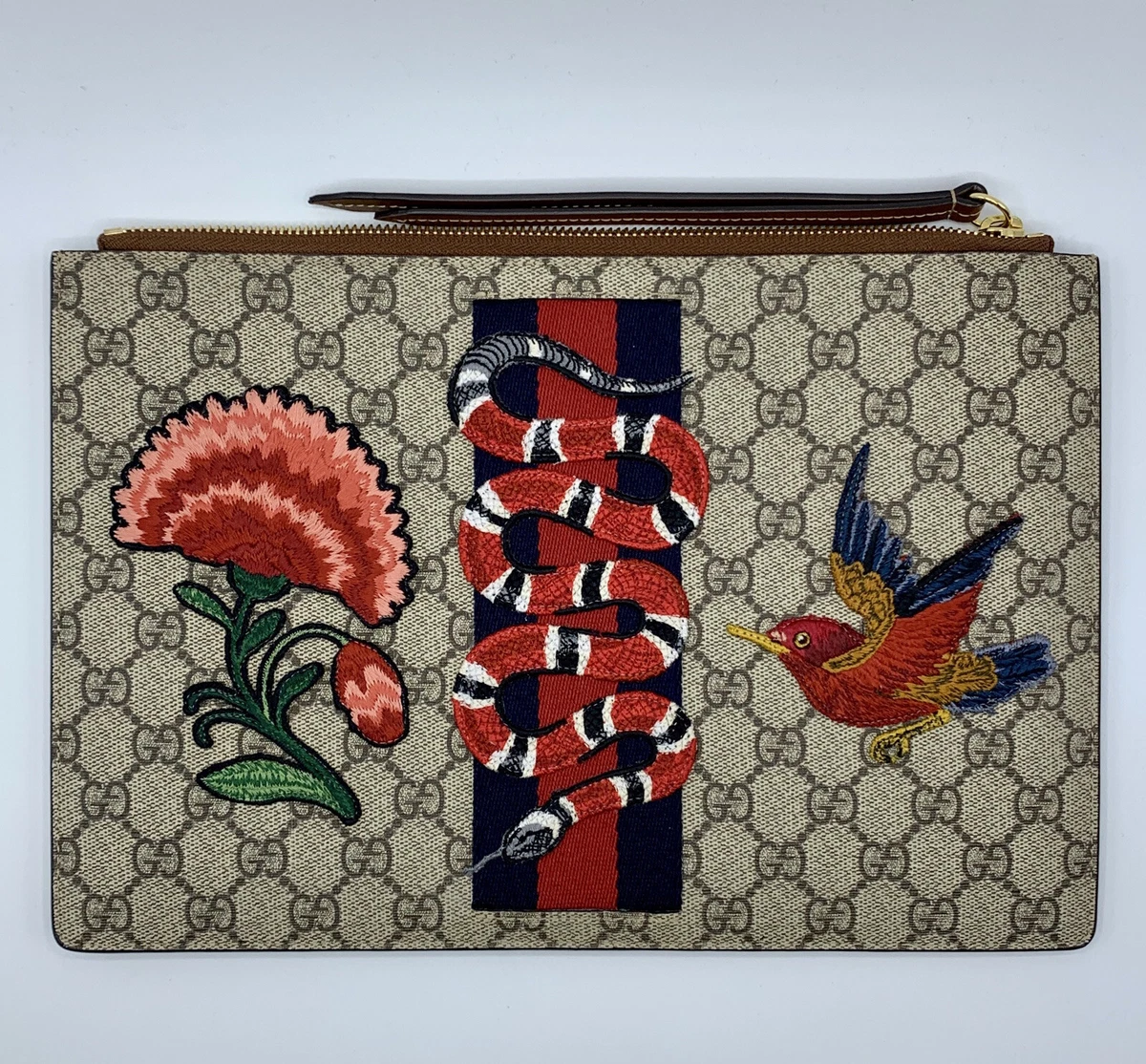 Gucci Monogram Snake Patch Brown Clutch eBay