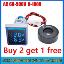 AC 60-500V 0-100A 22mm 3 in 1 Voltmeter Ammeter LED Digital Volt/AMP Meter HOT