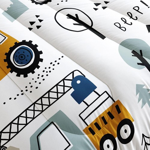 Vibrant Cartoon Excavator Comforter Set - Queen Size - Construction Truck Theme - Picture 7 of 7