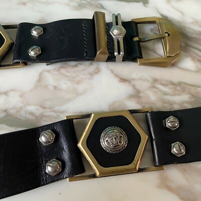 GIANNI VERSACE belt black leather w/ Medusa head size 85/34