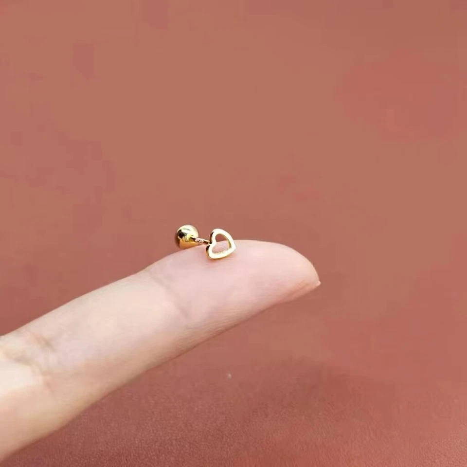 Womens Tiny Gold Heart Screw Back Stud Earrings Surgical Steel Trendy Jewelry - Image 4 of 4