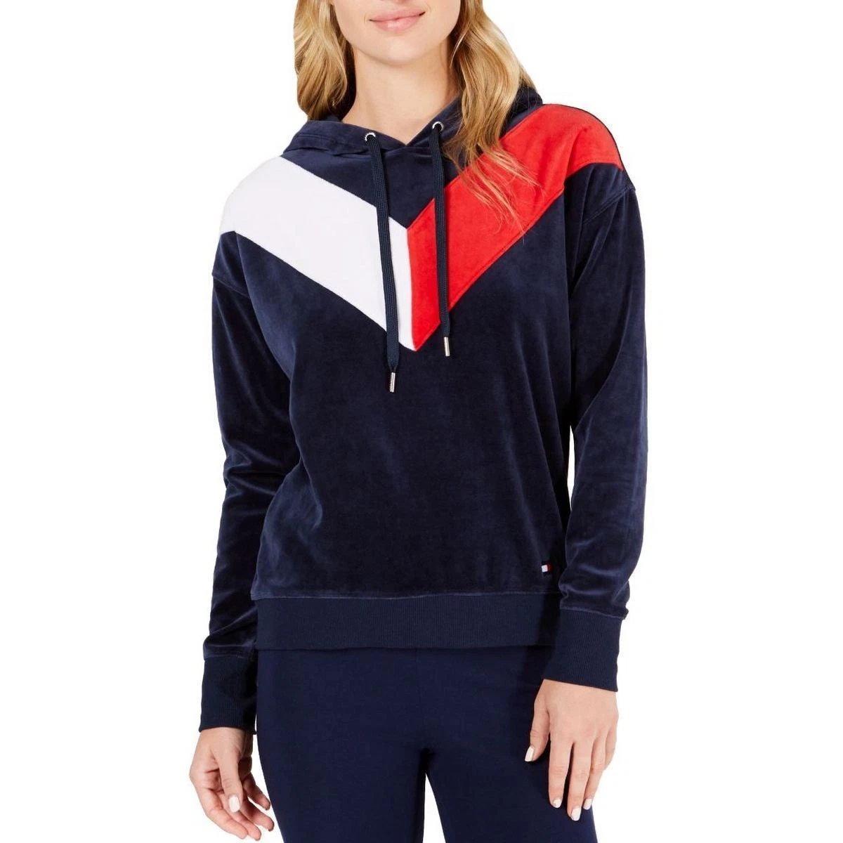 TOMMY HILFIGER SPORT NEW Women s Navy Velour Hoodie Top XXL TEDO
