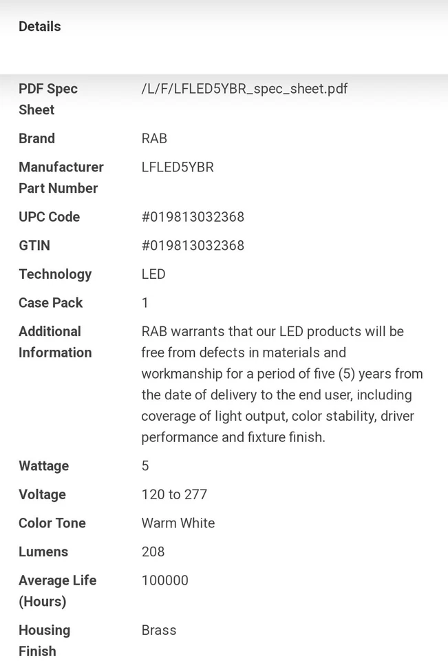 RAB Lighting LFLEDY5BR 5W LED Landscape  Floodlight BRASS 3000K - Image 4 of 4