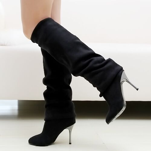 ! Fashion Fashion P34 Suede Look Small Heel Thigh Boots - 43 NEW! - Picture 1 of 12