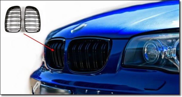 Nieren KüHlergrill FüR FüR BMW 1Er E81 E82 E87 E88 Schwarz Glanz Doppelsteg-image
