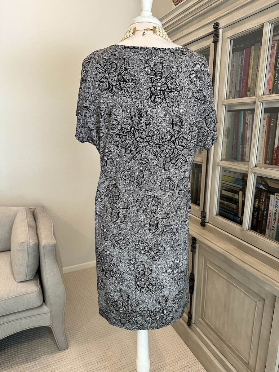j jill t shirt dress J.Jill Pure Jill T Shirt Dress Women Size L Black Cinched Stretch Short  Sleeve