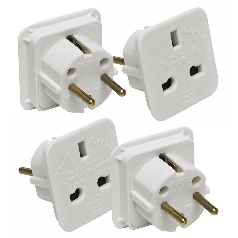 4 x UK to EU Denmark France Germany Greece 2 Pin Travel Adaptor 