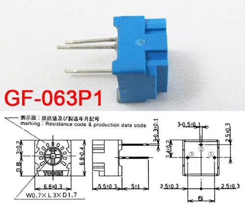6pcs Tocos Single Turn Cermet Trimmers DIP Potentiometer Pots GF-063P1 B102 1KΩ - Picture 2 of 2