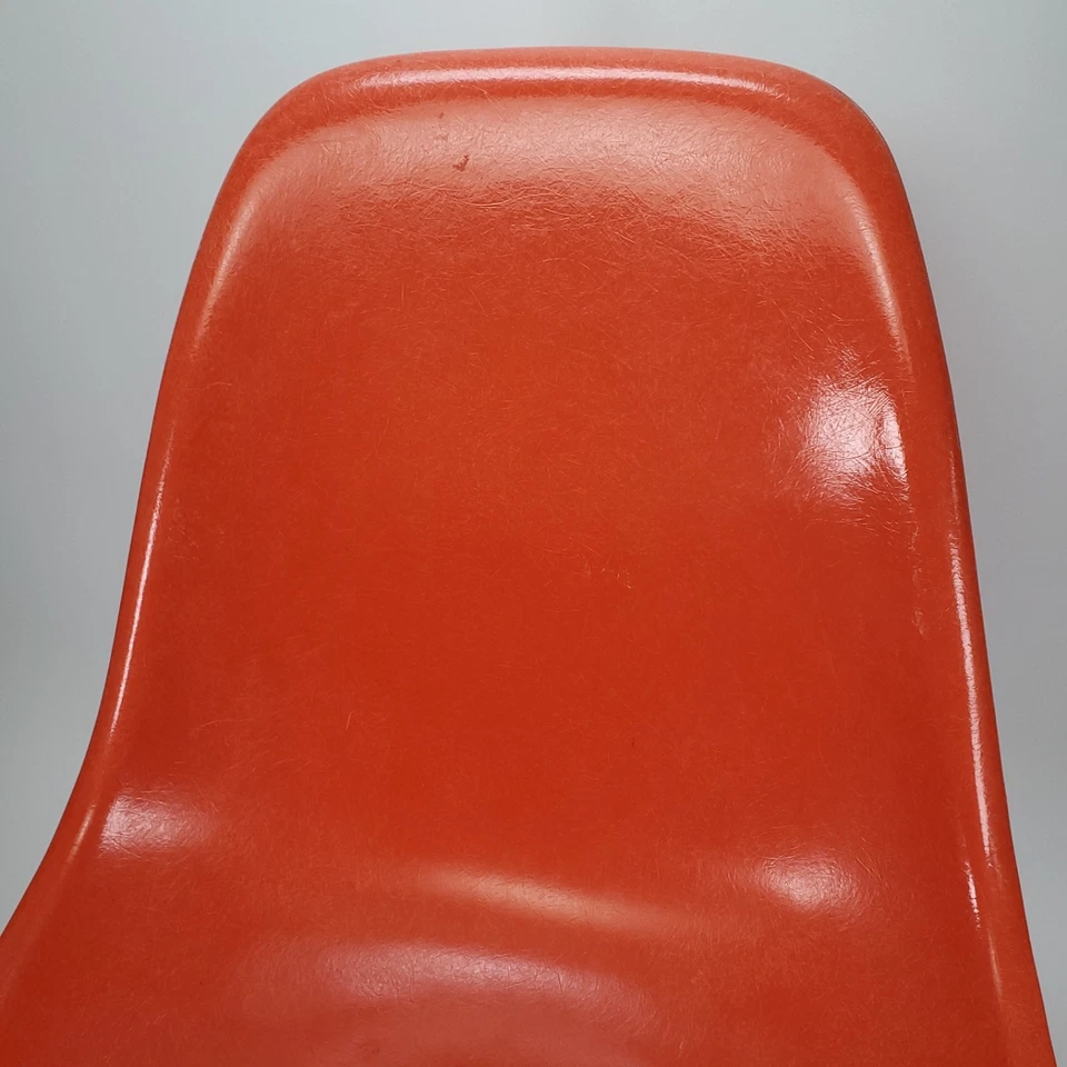 Mecedora vintage Herman Miller RARA carcasa de fibra de vidrio naranja base negra LEER Foto 3 de 4