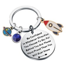 LQRI Rocket Ship Keychain Astronaut Gift Future Small, Silver