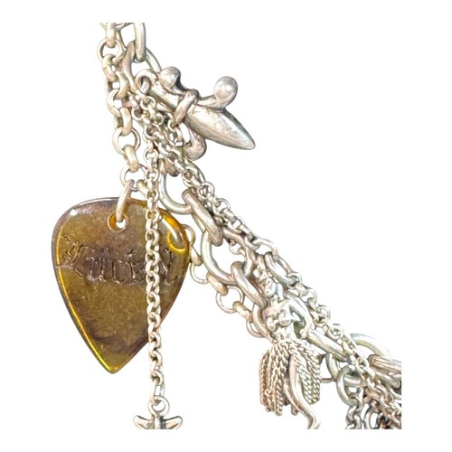 Lucky Brand Rock N Roll Charm Necklace Bob Dylan Dangle Multi Strand Silver Tone - Picture 17 of 19