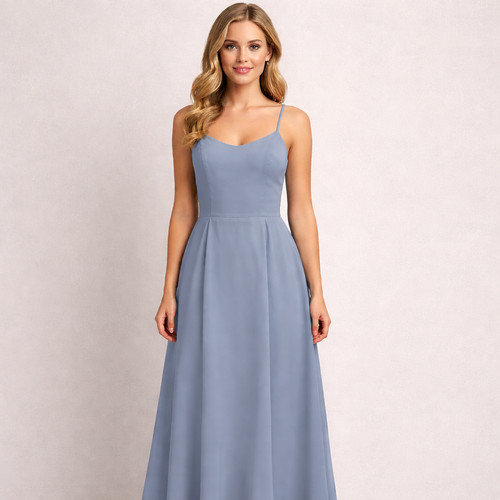 Azazie Dusty Blue A-Line Bridesmaid Dress Womens 10 A10 Classic Long Formal Gown