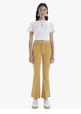 NWT MOTHER DENIM The Weekender Fray Midrise Bootcut Flare Jeans S28 Gold Yellow