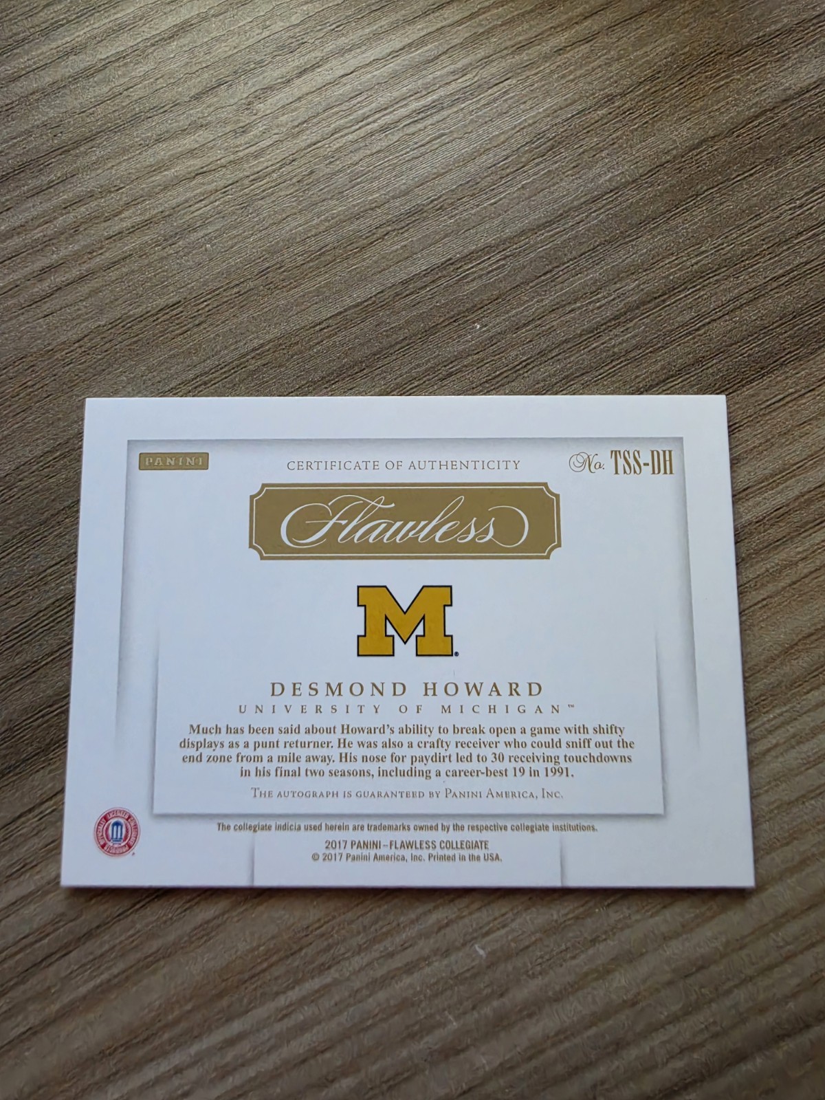 Desmond Howard 2017 Flawless Blue Team Slogan Go Blue Auto /25 Michigan Heisman view 7