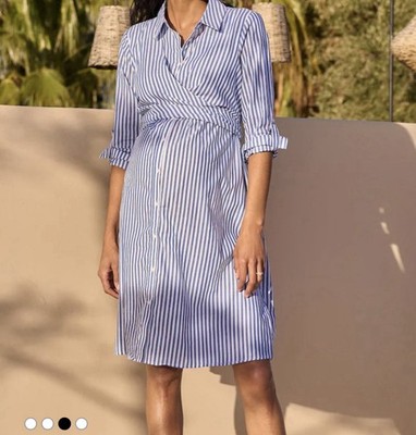 Seraphine Blue White Stripe Maternity Nursing Wrap Dress Shirtdress 6
