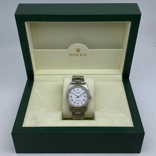 Rolex Oyster Perpetual 116034 36mm 18K White Gold Steel Diamond White Dial Watch