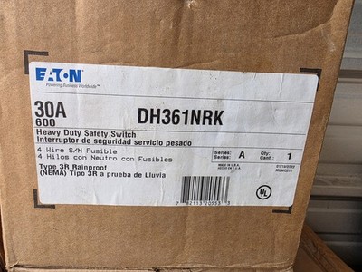 New Eaton DH361NRK 30A 600V Fusible S/N NEMA 3R Disconnect Switch